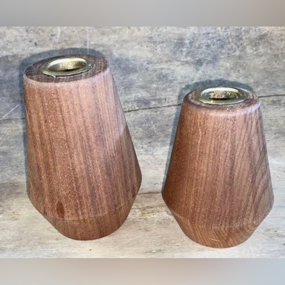 2 Walnut Taper Candle Holders Large & Medium - Picture 3 of 7